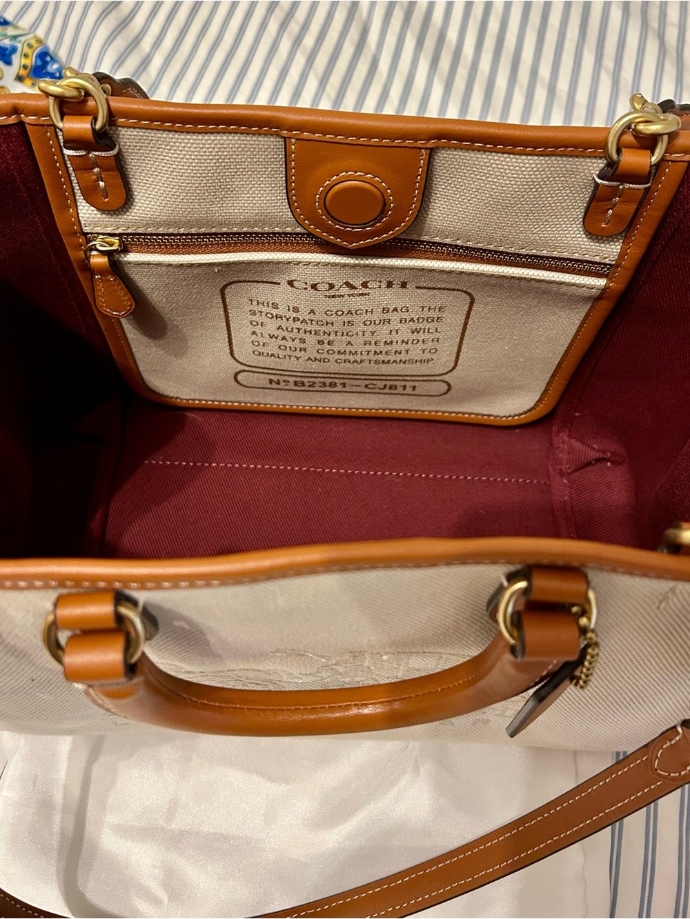 COACH Canvas Tote with Tan Leather Trim - Picture 5 of 5